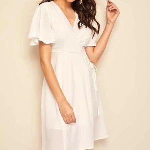 SHEIN Flutter Sleeve Surplice Neck Wrap Knotted Dress